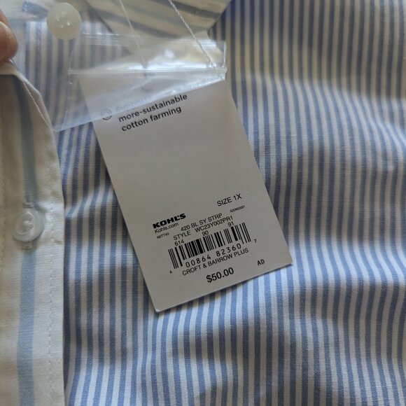 NWT Croft & Barrow Mixed-Stripe Shirt Dress Poplin Work Vacation White Blue 1X - Picture 13 of 15